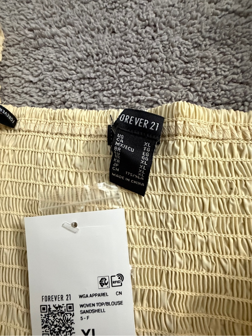 Forever 21 Sandshell Yellow Smocked Woven Top